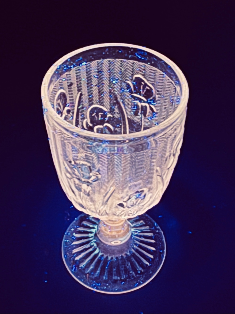 Vintage Pink UV Glow Floral Embossed Glass Goblet